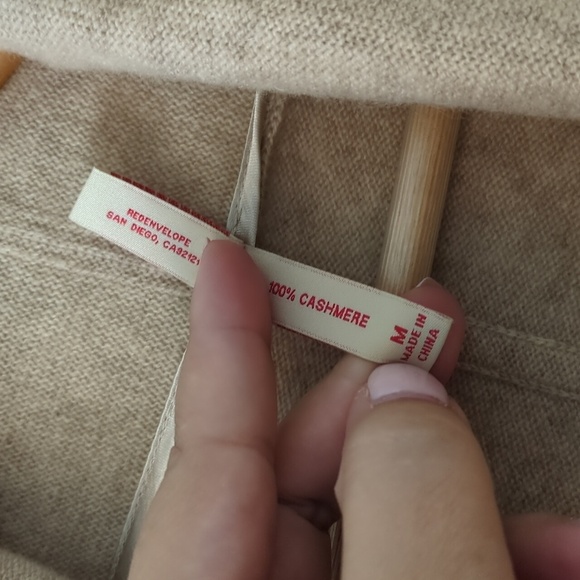 Red Envelope Tan Long Line Cardigan Cashmere Cozy Sweater W Shawl Collar+ Belt M - Picture 5 of 6